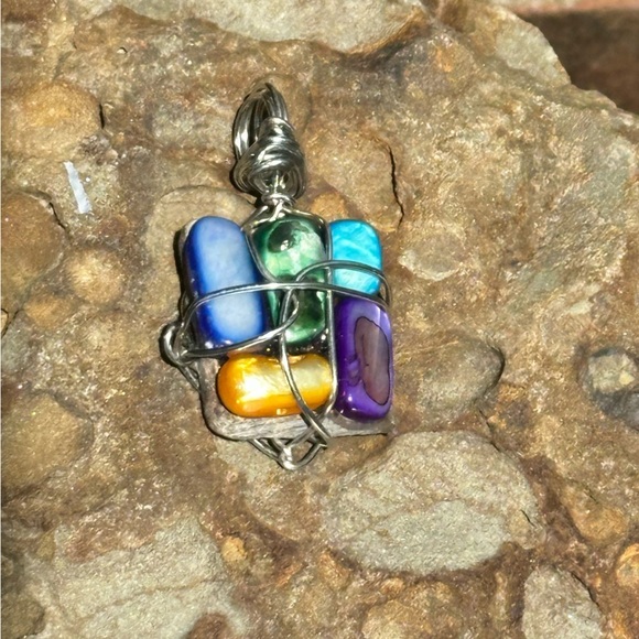 Necklace Pendant, Handmade assemblage Wire Wrapped real Stones Resin Set 4300 G - Picture 5 of 10